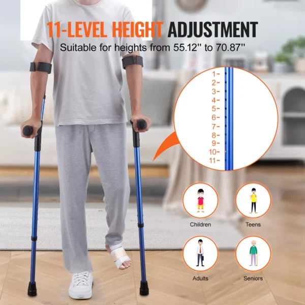 Aluminum Forearm Crutches with Adjustable Height & Cuffs - Image 2