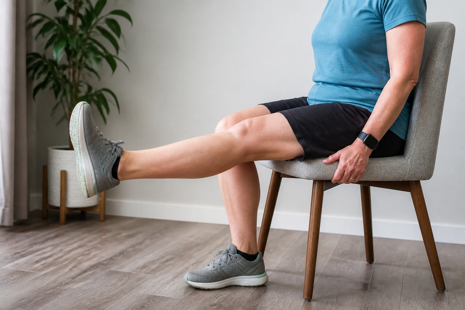 Person doing a seated quadriceps strengthening exercise for knee osteoarthritis